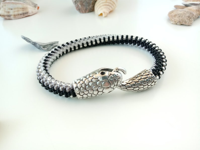 Snake bracelet for womans or mens Beaded bracelet serpent Silver ouroboros bracelet