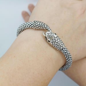 Beaded Snake Bracelet, Silver Ouroboros Wrap Bracelet, Handmade Silver Snake Jewelry for Women