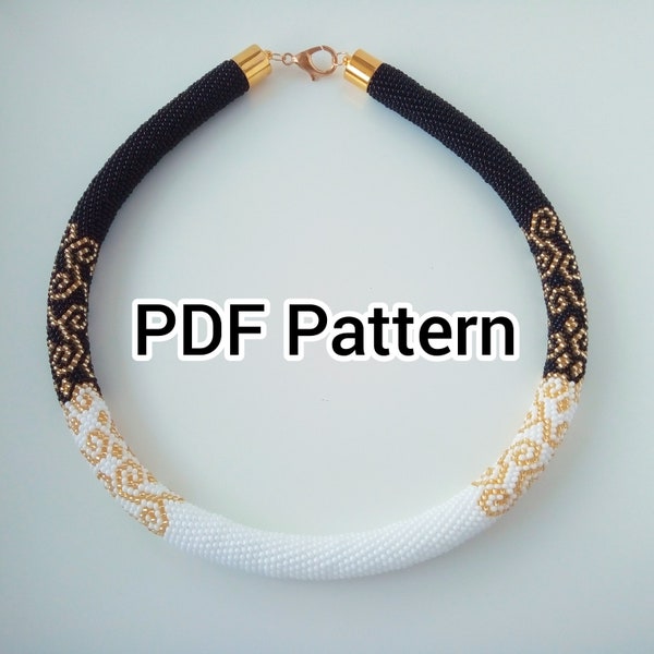 Patrón PDF para Collar de Ganchillo de Cuentas "Blanco y Negro", Patrón PDF de Joyería con Cuentas de Semillas, Patrón Espiral de Cuentas de Ganchillo