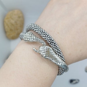 Silver Snake Bracelet, Double Snake Wrap Bracelet, Wrist Cuff Bracelet, Serpent Cuff Bracelet,  Animal Bracelet, Snake Serpent Jewelry