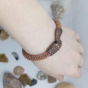 Copper Snake Bracelet: Beaded Ouroboros Bangle, Handmade Wiccan Jewelry