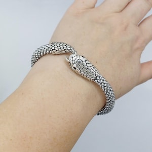 Silver Snake Bracelet for Women – Ouroboros Serpent Bangle – Symbolic Mythical Jewelry Gift