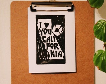 I Love You California Linocut Print