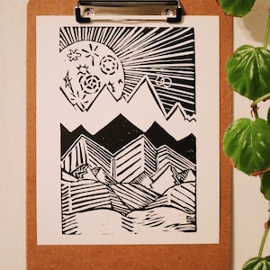 Mountain Sunrise Linocut Print