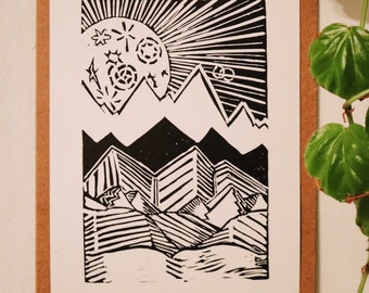 Mountain Sunrise Linocut Print