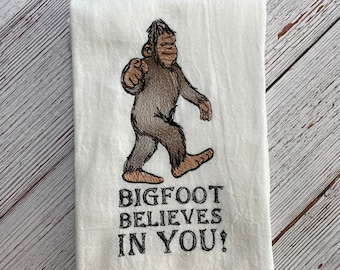 Big foot, Sasquatch, Pacific Northwest, Oregon, Washington, Floursack towel,Bigfoot gift, Gifts under 20, Stocking stuffer, Bigfoot Believer