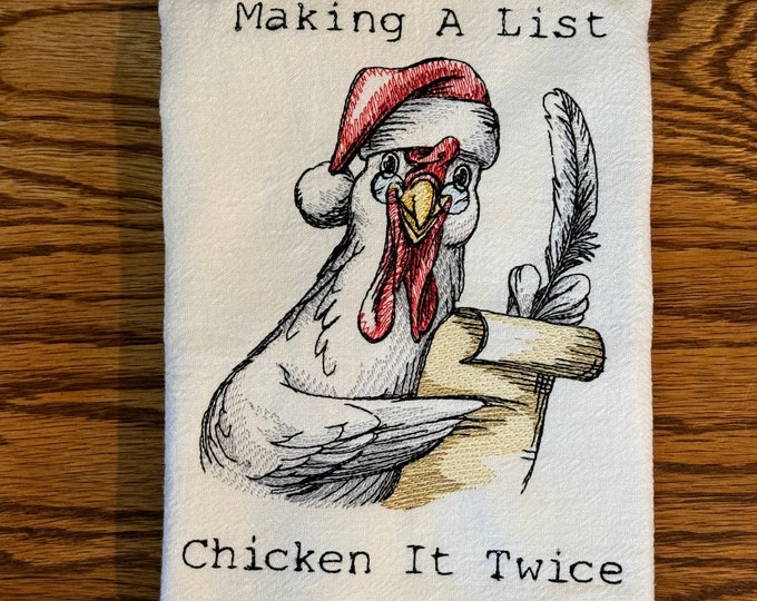 Making a List Christmas Embroidered Flour Sack Kitchen Towel, Funny Sayings, Farm Animals
