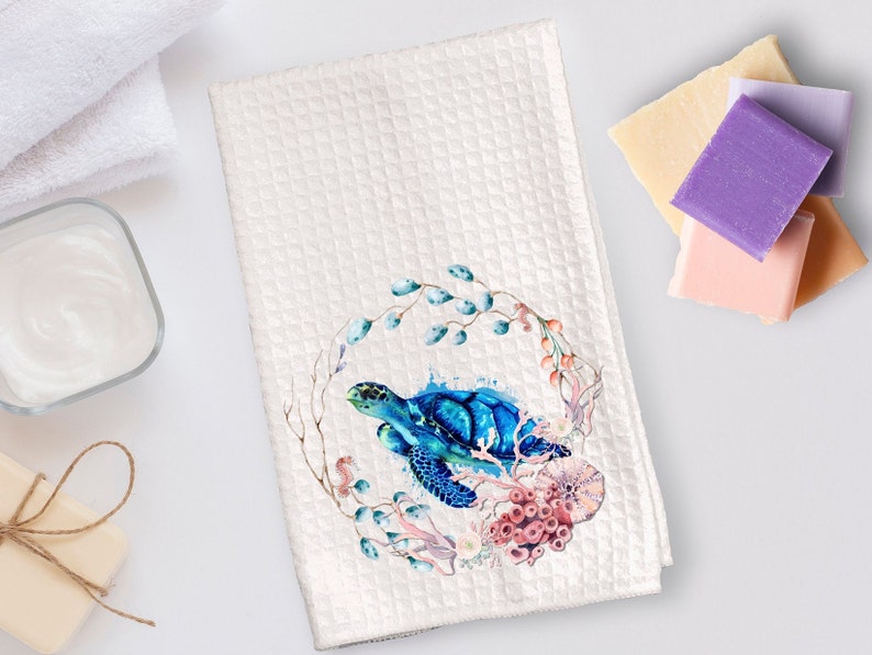 Sea Turtle Bathroom Hand Towel Ocean Reptile Guest Bath Etsy