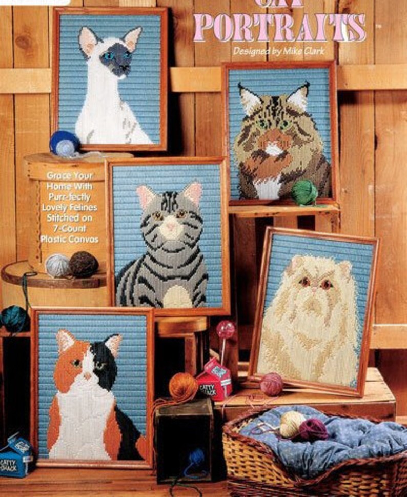 Cat Portraits Plastic Canvas Pattern Siamese Persian Maine Etsy