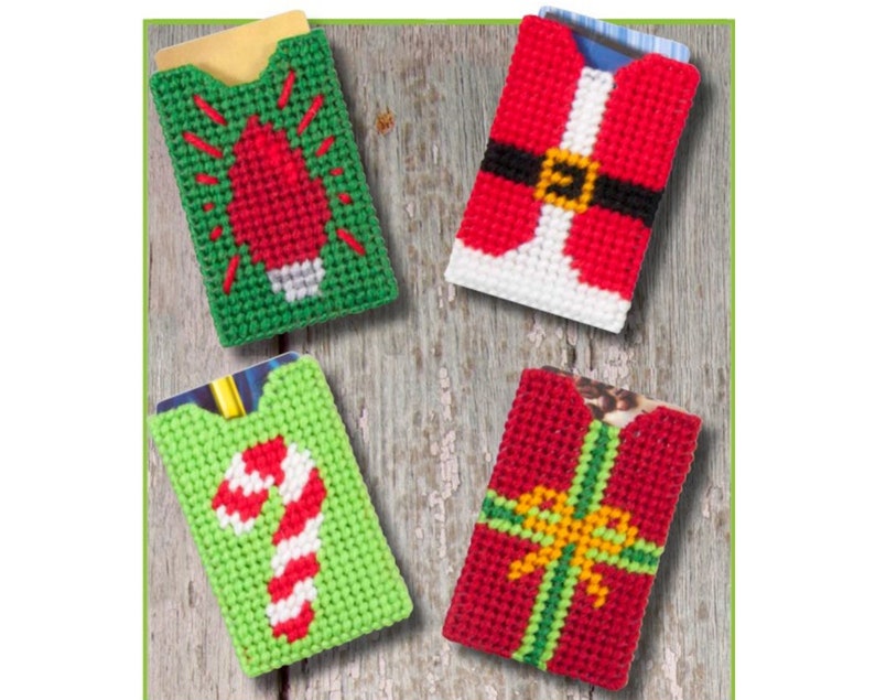 Gift Card Holders Plastic Canvas Pattern, Candy Cane, Light, Gift, Santa image 1