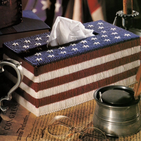 Stars & Stripes Tissue Box Cover Plastic Canvas Pattern,