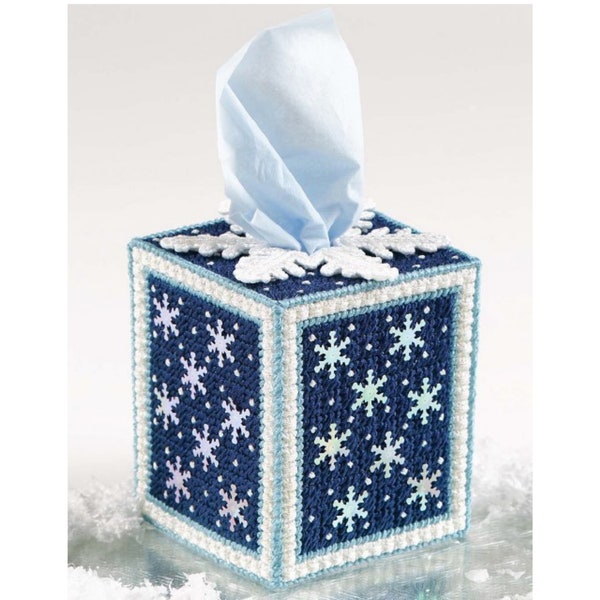 Ice Crystals Snowflake Tissue Box Cover Plastic Canvas Pattern