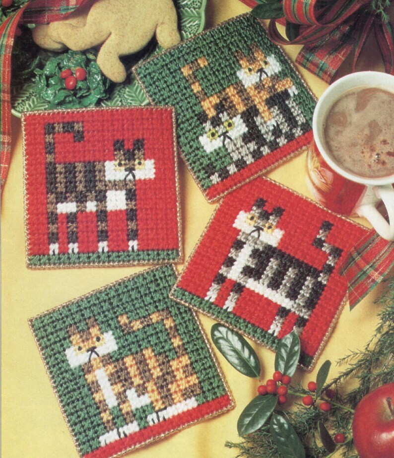 Kitty Coasters Plastic Canvas Pattern Cat Coasters | Etsy