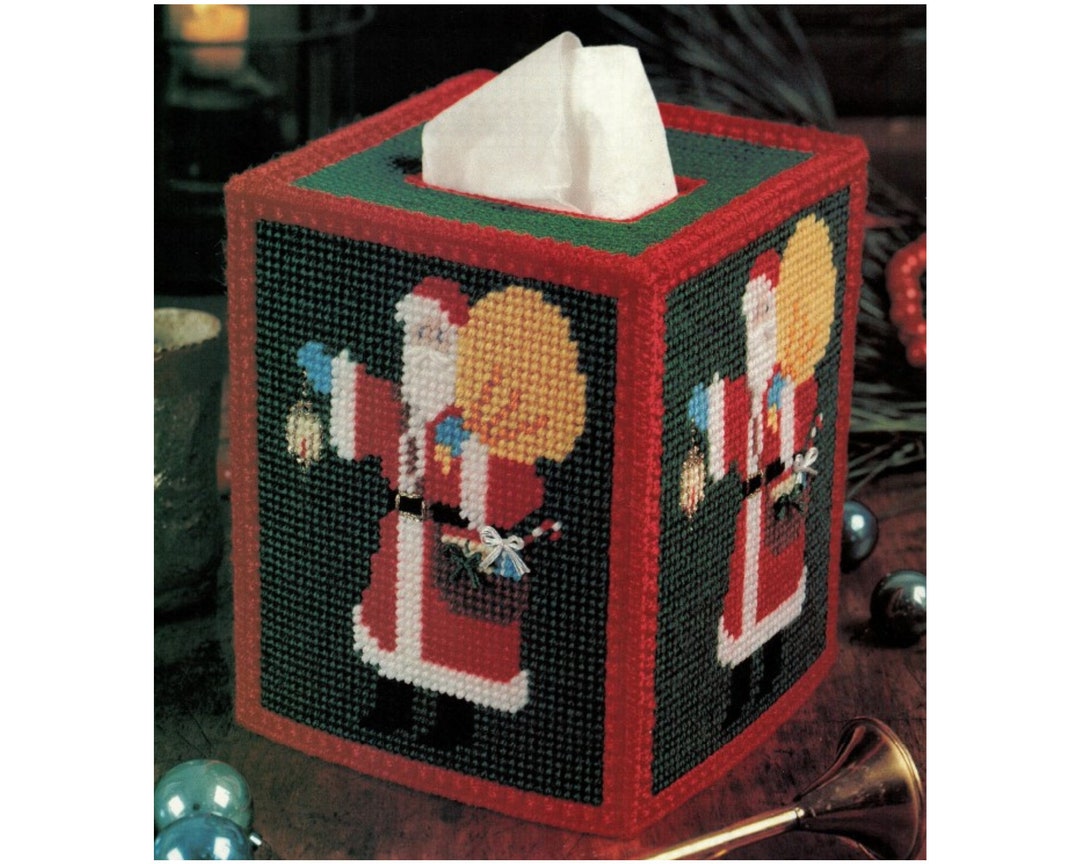 Vintage Santa Tissue Box Cover Plastic Canvas Pattern, Tissue Box Cover ...