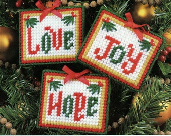 Love, Hope, Joy  Ornaments Plastic Canvas Pattern