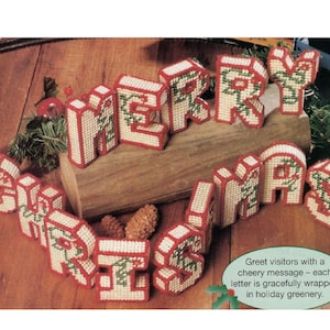 3D Merry Christmas Letter Blocks Plastic Canvas Pattern