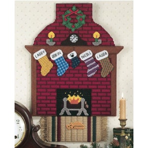 Personalized Fireplace with Stockings Plastic Canvas Pattern