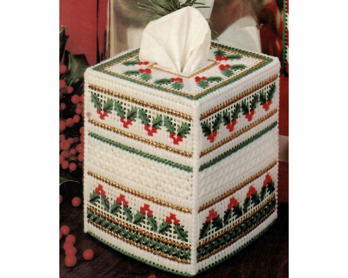 Christmas Holly Tissue Box Cover Plastic Canvas Pattern - Etsy