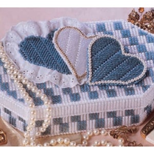 Blue Heart Trinket Box Plastic Canvas Pattern
