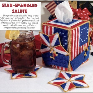 American Flag Tissue Box Cover & Coasters Plastic Canvas Pattern
