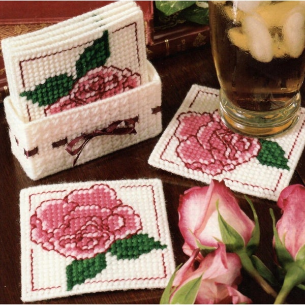 Rose Bouquet Coaster Set Plastic Canvas Pattern