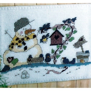 Snowman with Birds Wall Hanging Plastic Canvas Pattern