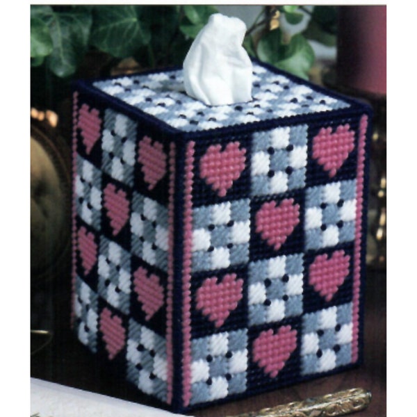 Checkerboard Hearts Tissue Box Cover Plastic Canvas Pattern