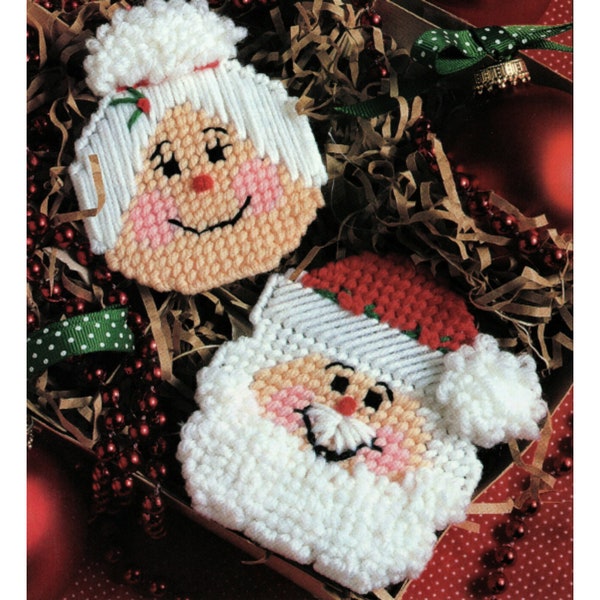 Kerstman en mevrouw Claus ornamenten Plastic canvas patroon