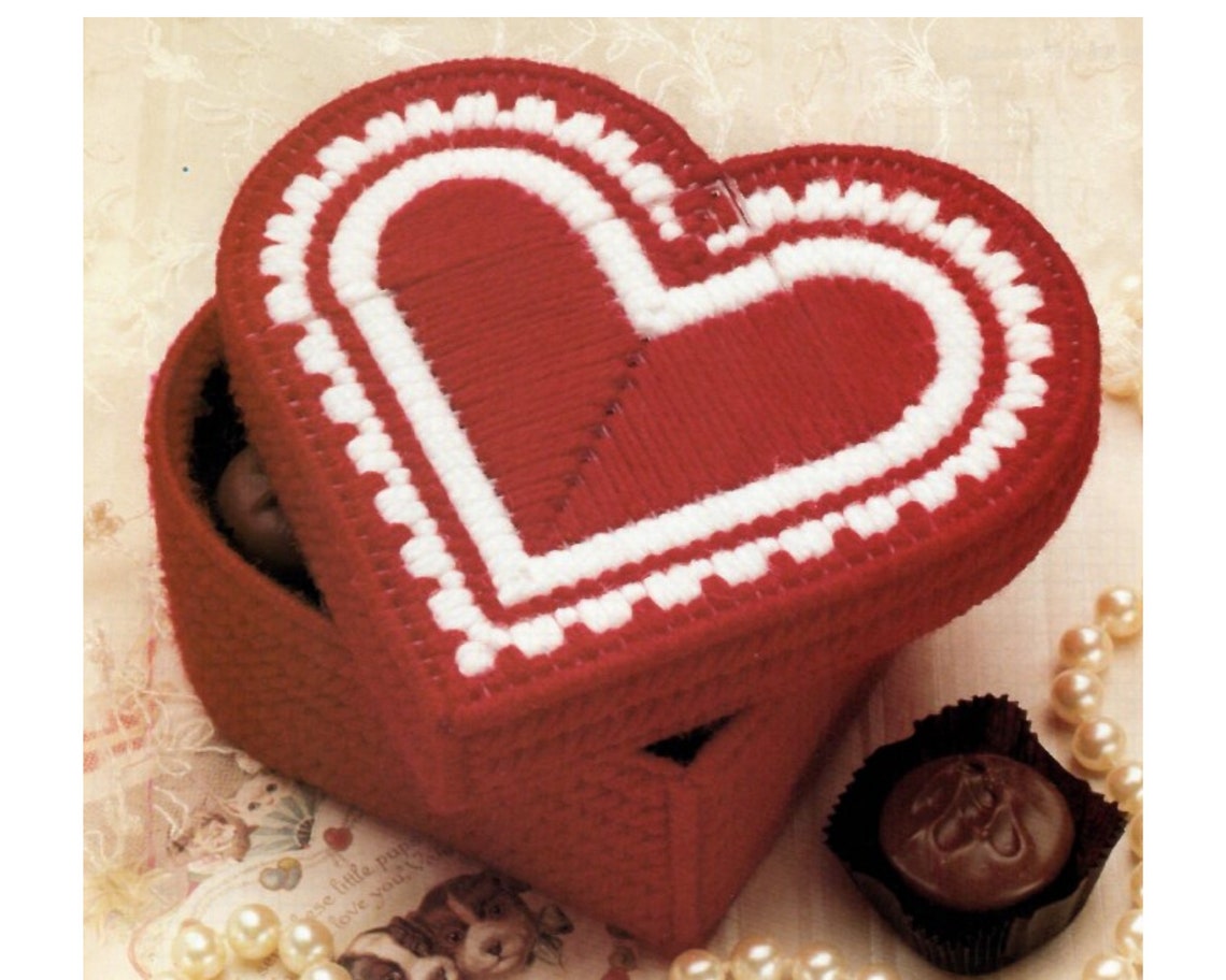 Heart Shaped Box Plastic Canvas Pattern Valentine's Day - Etsy
