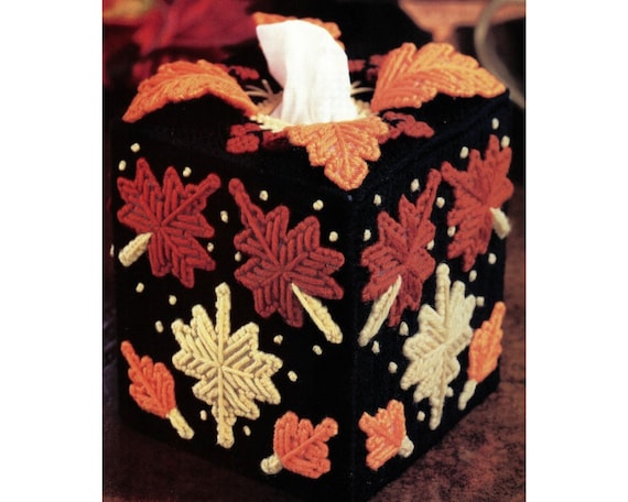 Fall Leaves Tissue Box Cover Plastic Canvas Pattern Autumn | Etsy