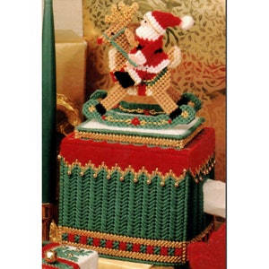 Santa & Reindeer Tissue Box Cover Plastic Canvas Pattern