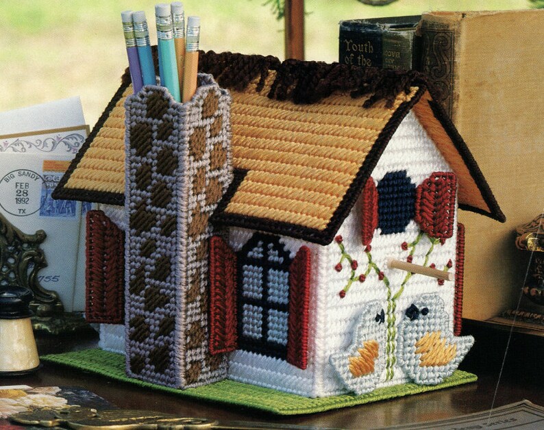 Bluebird Cottage Pencil Stationery Holder Plastic Canvas Pattern Sewing Fiber Craft Supplies Tools Lifepharmafze Com