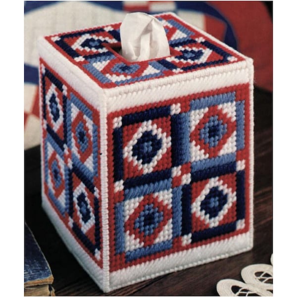 American Quilt Tissue Box Cover Plastic Canvas Pattern,