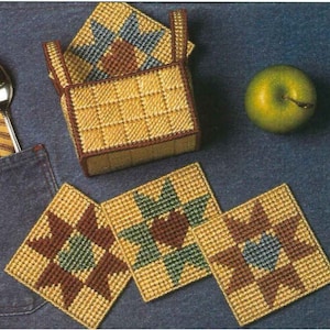 Quilt Squares Coaster Set Plastic Canvas Pattern, Hearts