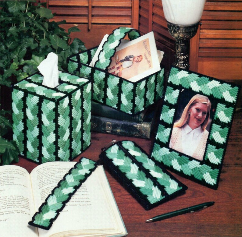 Basket Weave Set Plastic Canvas Pattern Bookmark Frame Etsy