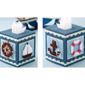 Nautical Tissue Box Cover Plastic Canvas Pattern image 1