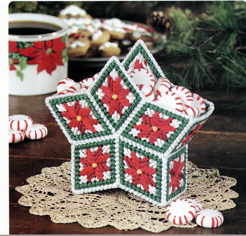 Poinsettia Star Candy Dish Plastic Canvas Pattern Christmas Etsy