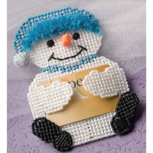 Patrón de lona de plástico con tarjetero de regalo de muñeco de nieve,