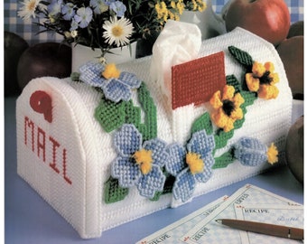 Mailbox with Flowers Tissue Box Cover Plastic Canvas Pattern