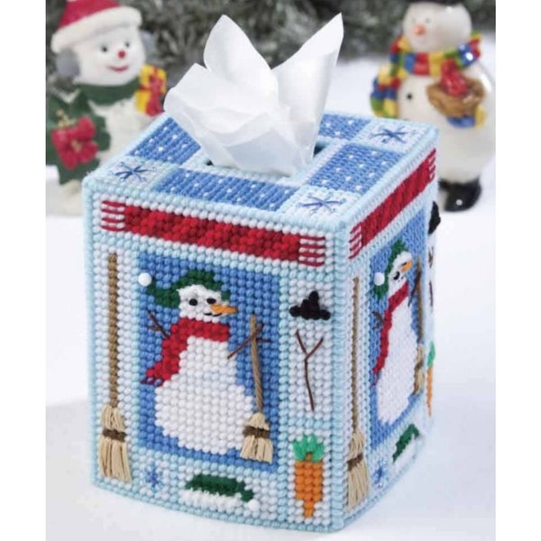 Couverture de boîte à mouchoirs bonhomme de neige Motif de toile en plastique, Construisez un bonhomme de neige