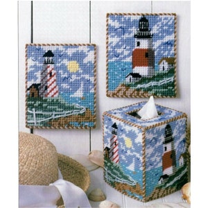 Lighthouses Tissue Box Cover & Wall Hangings Plastic Canvas Pattern