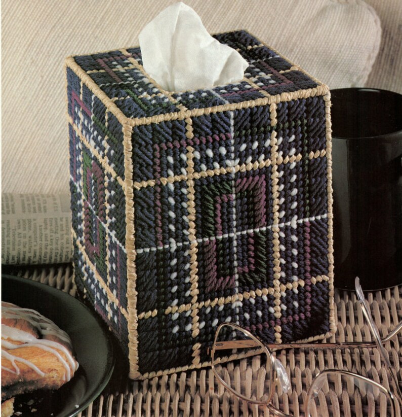 Father/'s Day Plaid Tissue Box Cover Plastic Canvas Pattern