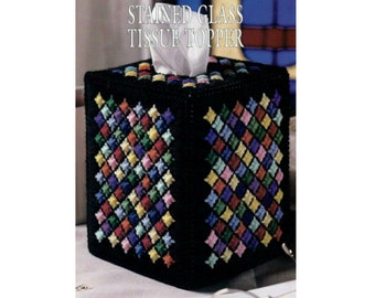 Stained Glass Look Tissue Box Cover Plastic Canvas Pattern