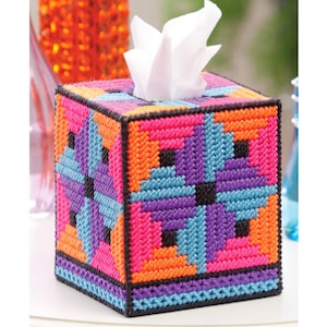 Neon Quilt Block Tissue Box Cover Plastic Canvas Pattern