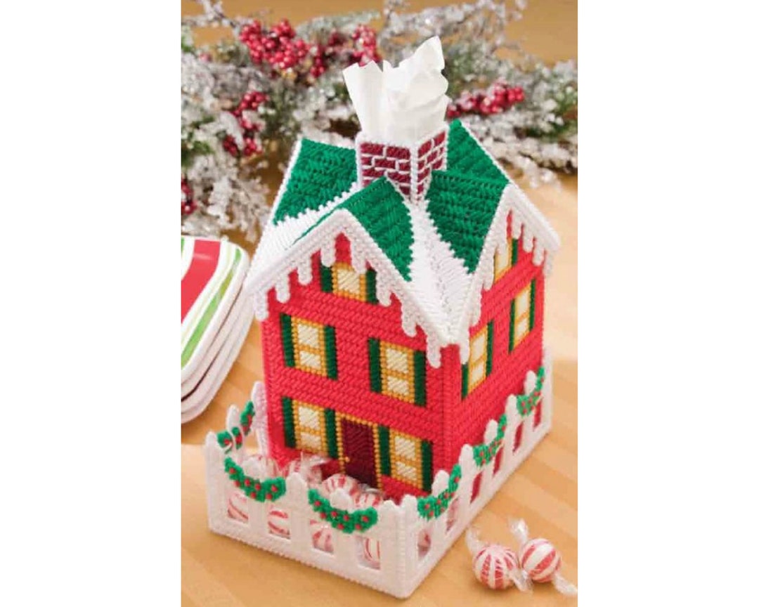 Christmas Cottage Tissue Box Cover Plastic Canvas Pattern - Etsy