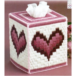 Bargello Hearts Tissue Box Cover Plastic Canvas Pattern, Valentine's Day