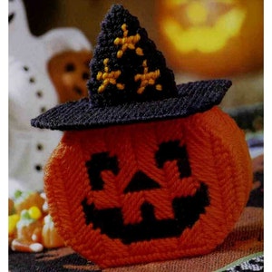 Jack o Lantern Basket Plastic Canvas Pattern, Treat Container