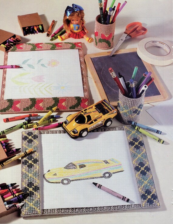 Boy Girl Desk Sets Plastic Canvas Pattern Desk Blotter Etsy