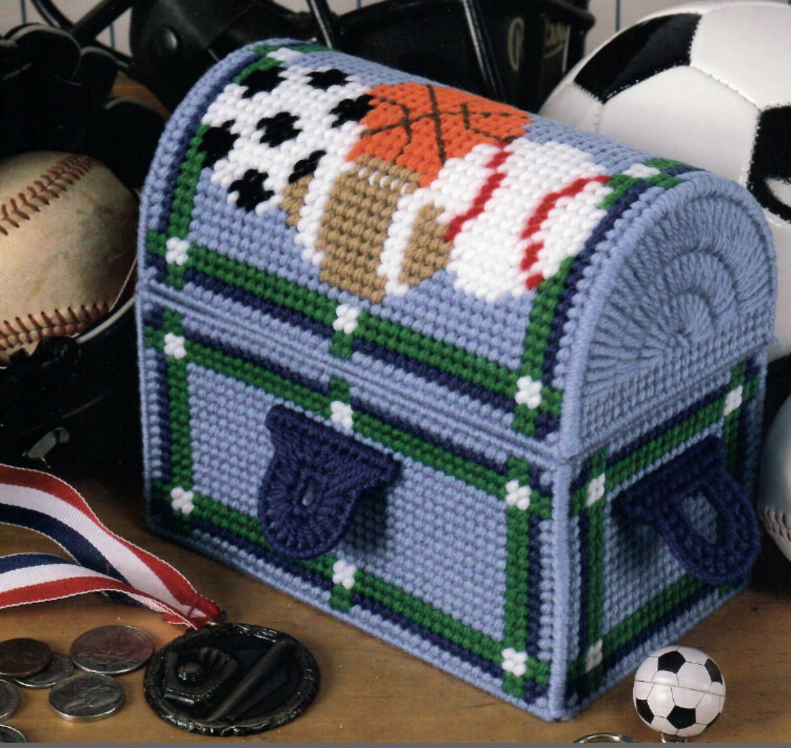 Sports Treasure Chest Plastic Canvas Pattern Sports Box Etsy