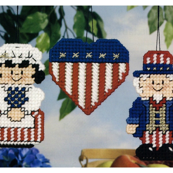 Uncle Sam & Betsy Ross Plastic Canvas Pattern, 4th of July, Red, White, Blue